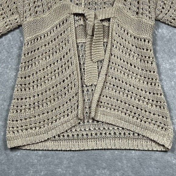 Loft Crochet Knit Tan Cardigan Sweater Open Front Tunic Length Women’s Size: M - Picture 4 of 10